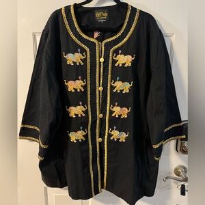 VTG Bob Mackie Wearable Art Colorful Embroidered Elephant Jacket Cotton Oversizd